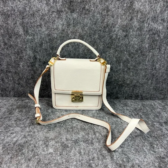 Neiman Marcus Cream Crossbody Bag with Gold Accents Small Leather - Picture 9 of 10